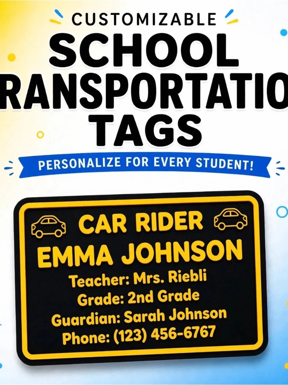 Custom 3D Printed School Transportation Tag - BUS RIDER / CAR RIDER